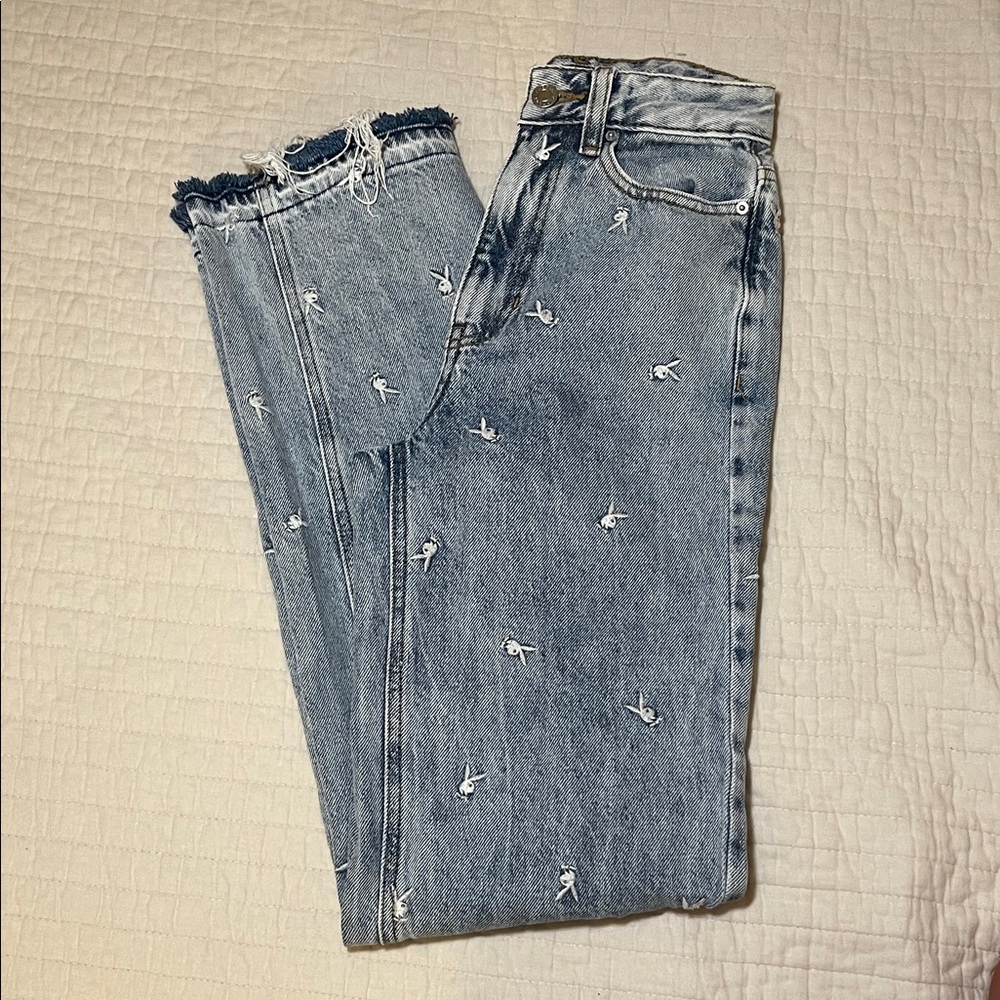 PacSun Light Blue Straight Leg Jeans with Embroidery